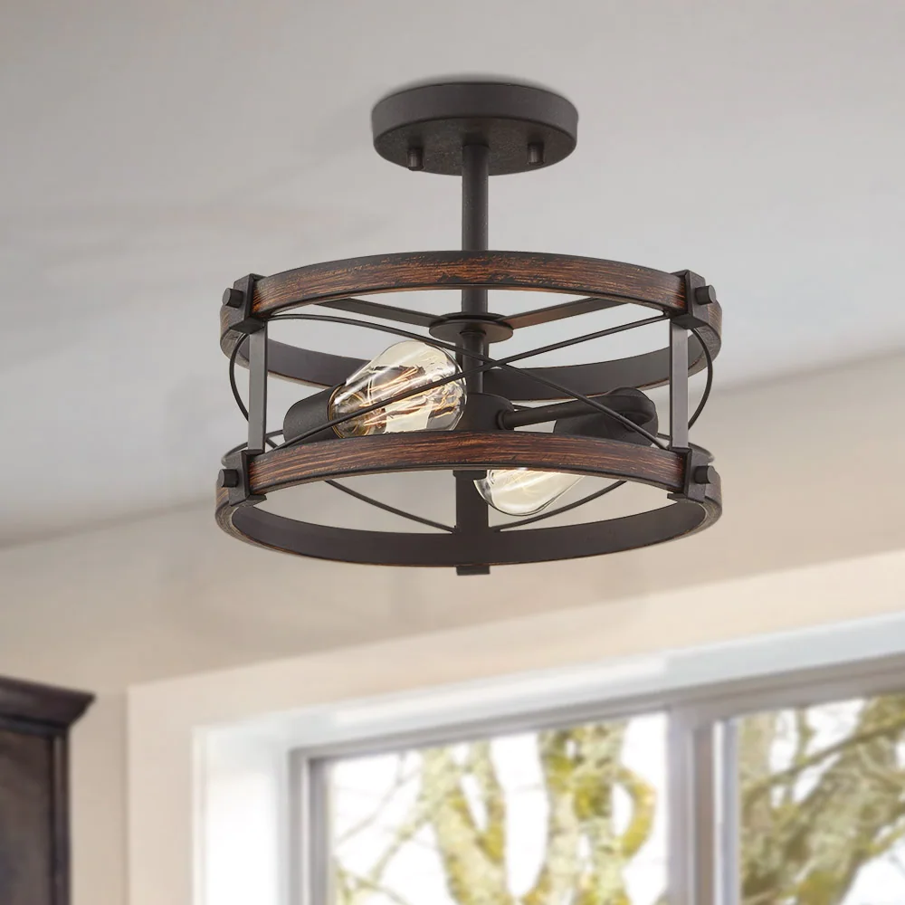 Quoizel Sales -Quoizel Sales Richwood 2 Light Rustic Semi Flush Mount Ceiling Light with Distressed Black Wood Tone