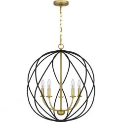 Bryn 5-Light Aged Brass Globe Pendant by Quoizel -Quoizel Sales aged brass quoizel chandeliers byn2824ab 1f 1000
