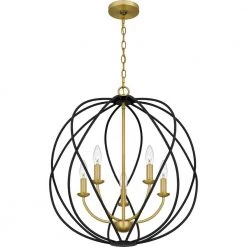 Bryn 5-Light Aged Brass Globe Pendant by Quoizel -Quoizel Sales aged brass quoizel chandeliers byn2824ab 4f 1000