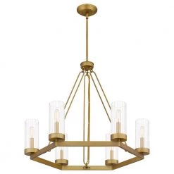 Valens 6-Light Aged Brass Chandelier with Clear Reeded Glass by Quoizel -Quoizel Sales aged brass quoizel chandeliers vls5028ab 1f 1000
