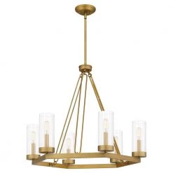 Valens 6-Light Aged Brass Chandelier with Clear Reeded Glass by Quoizel -Quoizel Sales aged brass quoizel chandeliers vls5028ab 4f 1000