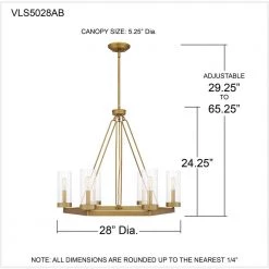 Valens 6-Light Aged Brass Chandelier with Clear Reeded Glass by Quoizel -Quoizel Sales aged brass quoizel chandeliers vls5028ab 76 1000