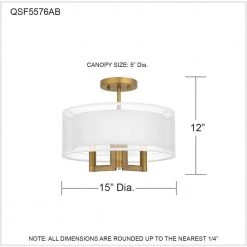 Bodnar 15 in. 3-Light Aged Brass Semi-Flush Mount by Quoizel -Quoizel Sales aged brass quoizel flush mount lights qsf5576ab 76 1000