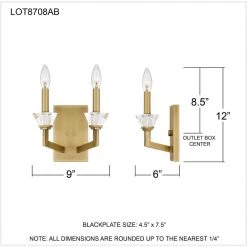 Lottie 2-Light Aged Brass Wall Sconce by Quoizel -Quoizel Sales aged brass quoizel vanity lighting lot8708ab fa 1000