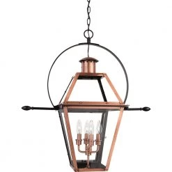 Rue De Royal 4-Light Aged Copper Pendant with Clear Glass by Quoizel