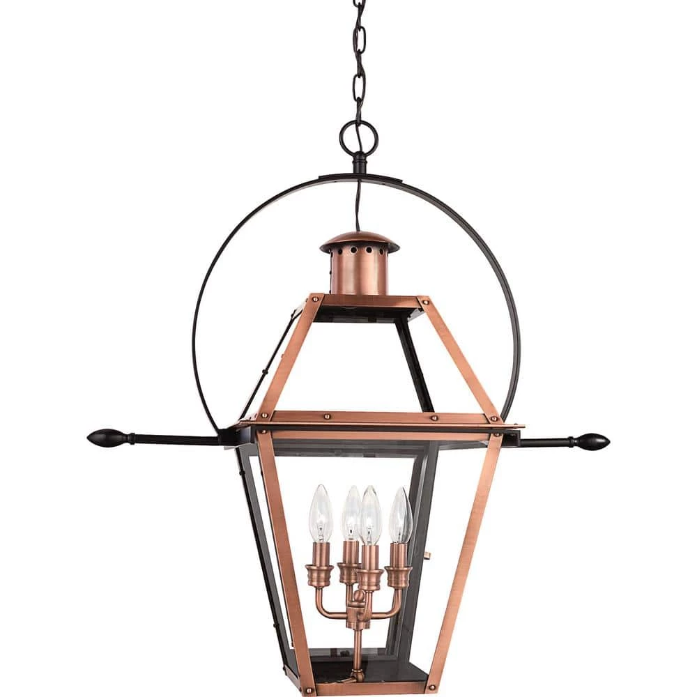 Rue De Royal 4-Light Aged Copper Pendant with Clear Glass by Quoizel 3 Rue De Royal 4-Light Aged Copper Pendant with Clear Glass by Quoizel