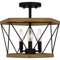 Wintergreen 15 in. 3-Light Aged Walnut Semi-Flush Mount by Quoizel -Quoizel Sales aged walnut quoizel flush mount lights qsf5595awn 4f 1000