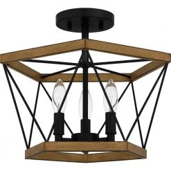 Wintergreen 15 in. 3-Light Aged Walnut Semi-Flush Mount by Quoizel -Quoizel Sales aged walnut quoizel flush mount lights qsf5595awn c3 1000