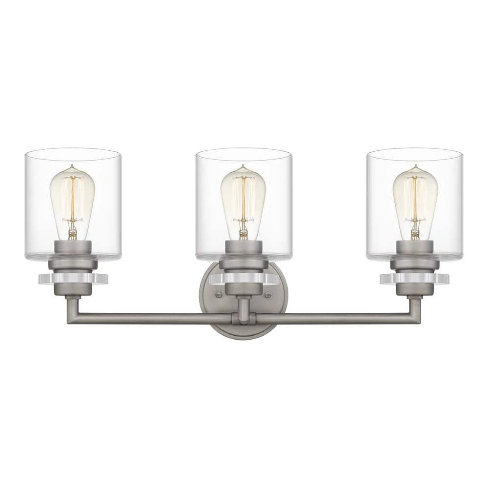 Jaspar 23 in. 3-Light Antique Nickel Vanity Light by Quoizel 3 Jaspar 23 in. 3-Light Antique Nickel Vanity Light by Quoizel