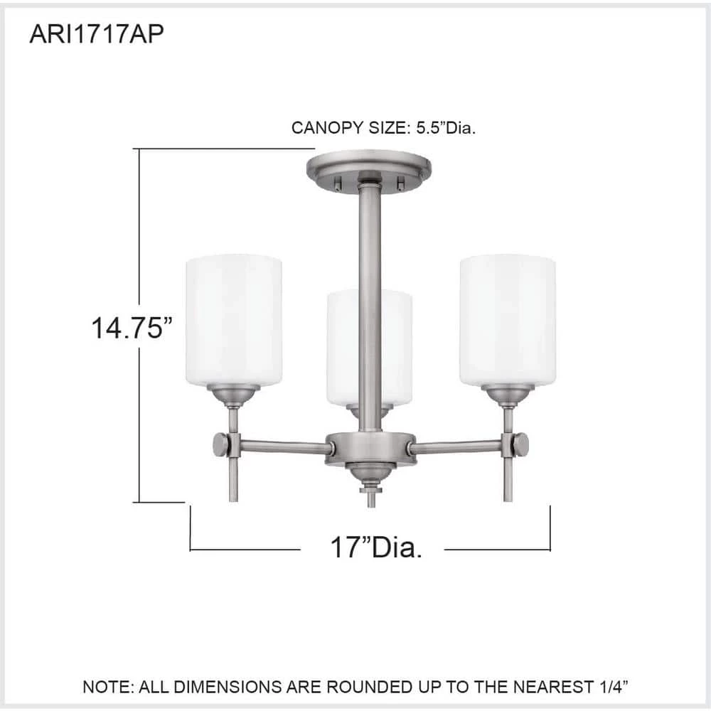 Aria 17 in. 3-Light Antique Polished Nickel Semi-Flush Mount with Opal Glass by Quoizel 12 Aria 17 in. 3-Light Antique Polished Nickel Semi-Flush Mount with Opal Glass by Quoizel - Image 10