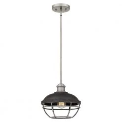 Sandpiper 1-Light Antique Polished Nickel Mini Pendant with Metal Shade by Quoizel