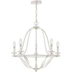 Bradbury 5-Light Antique White Candle-Style Chandelier by Quoizel
