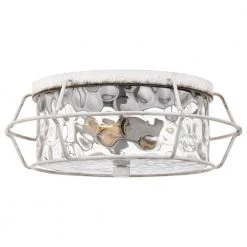 Farragut 13.75 in. 3-Light Antique White Semi-Flush Mount with Clear Water Glass by Quoizel