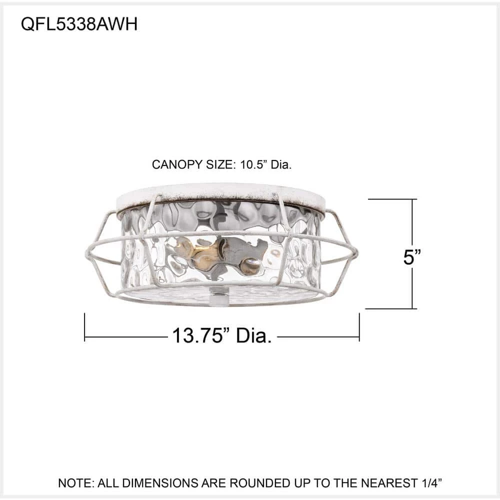 Farragut 13.75 in. 3-Light Antique White Semi-Flush Mount with Clear Water Glass by Quoizel 9 Farragut 13.75 in. 3-Light Antique White Semi-Flush Mount with Clear Water Glass by Quoizel - Image 7
