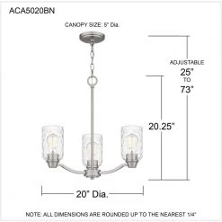 Acacia 3-Light Brushed Nickel Chandelier with Clear Water Glass by Quoizel -Quoizel Sales brushed nickel quoizel chandeliers aca5020bn 76 1000