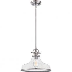 Grant 1-Light Brushed Nickel Pendant by Quoizel
