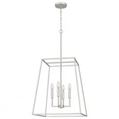 Prescott 4-Light Brushed Nickel Cage Pendant Light by Quoizel -Quoizel Sales brushed nickel quoizel chandeliers prc2818bn c3 1000
