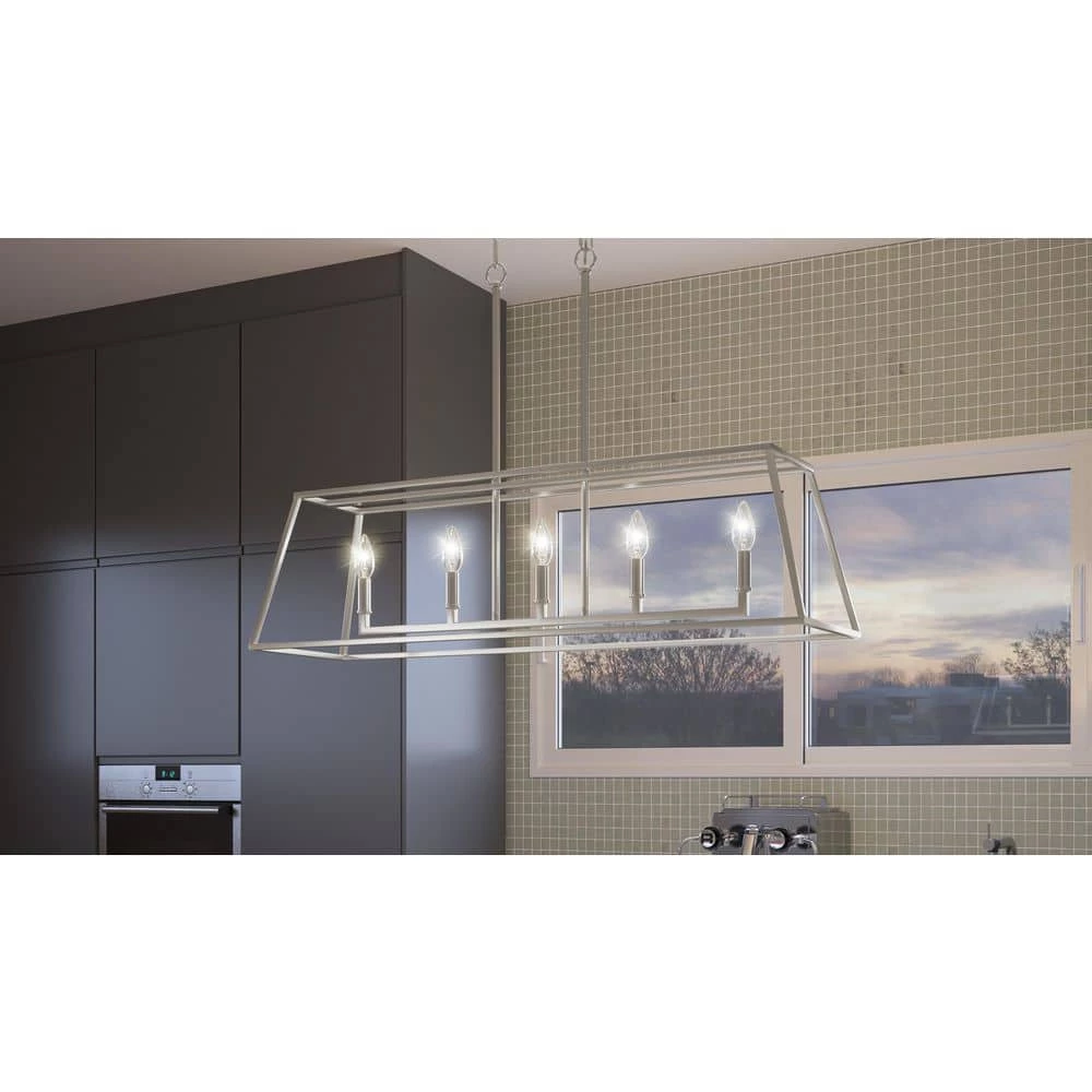 Prescott 5-Light Brushed Nickel Island Chandelier by Quoizel 11 Prescott 5-Light Brushed Nickel Island Chandelier by Quoizel - Image 9