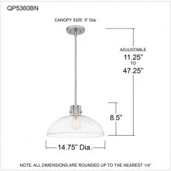 Iona 1-Light Brushed Nickel Pendant with Clear Seeded Glass by Quoizel 14 Iona 1-Light Brushed Nickel Pendant with Clear Seeded Glass by Quoizel -Quoizel Sales brushed nickel quoizel chandeliers qp5360bn 44 1000