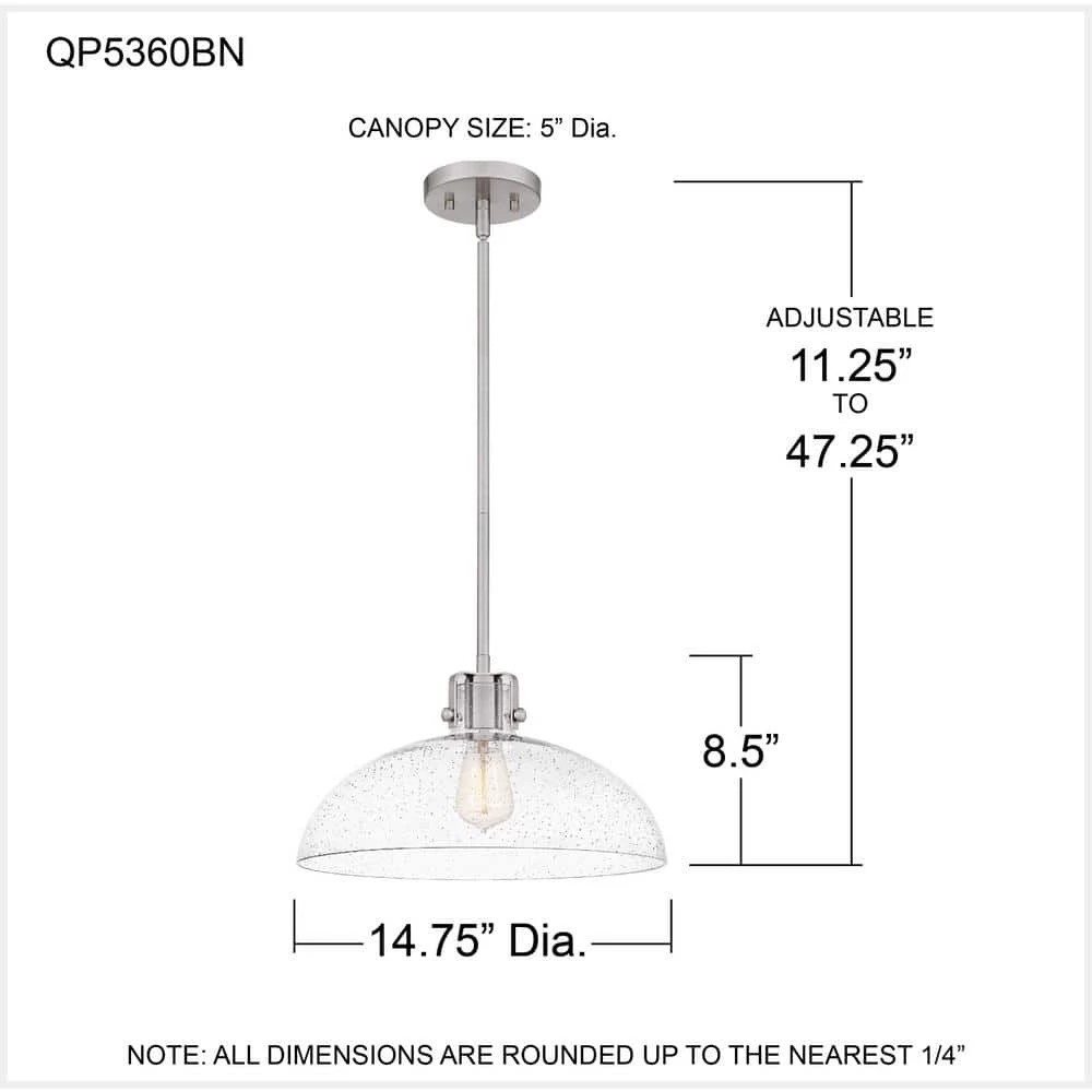 Iona 1-Light Brushed Nickel Pendant with Clear Seeded Glass by Quoizel 8 Iona 1-Light Brushed Nickel Pendant with Clear Seeded Glass by Quoizel - Image 6
