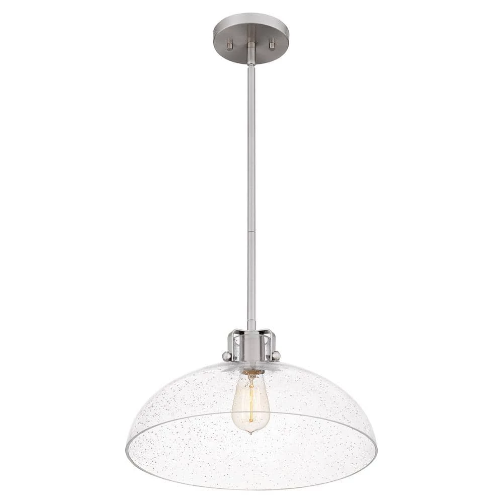 Iona 1-Light Brushed Nickel Pendant with Clear Seeded Glass by Quoizel 6 Iona 1-Light Brushed Nickel Pendant with Clear Seeded Glass by Quoizel - Image 4