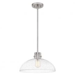 Iona 1-Light Brushed Nickel Pendant with Clear Seeded Glass by Quoizel