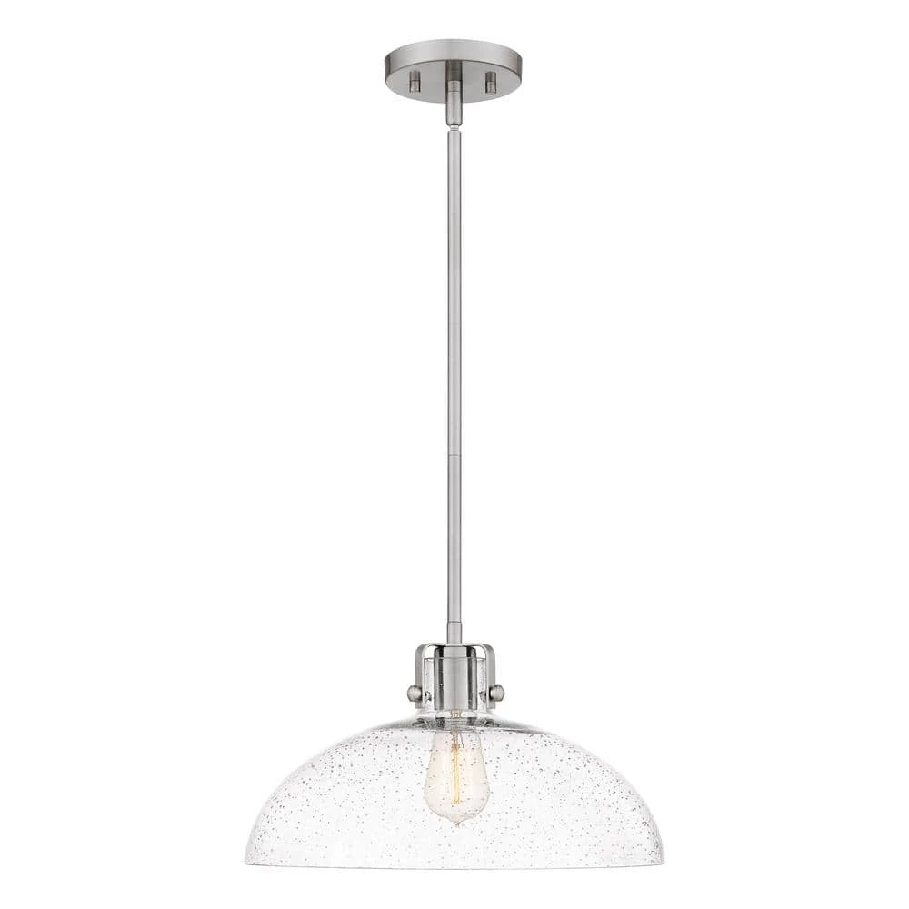 Iona 1-Light Brushed Nickel Pendant with Clear Seeded Glass by Quoizel 5 Iona 1-Light Brushed Nickel Pendant with Clear Seeded Glass by Quoizel - Image 3
