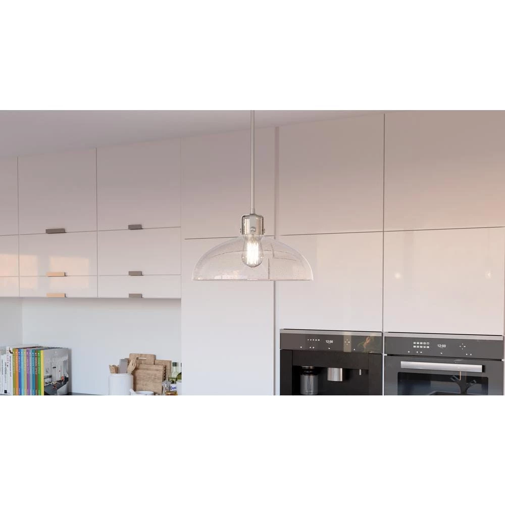Iona 1-Light Brushed Nickel Pendant with Clear Seeded Glass by Quoizel 4 Iona 1-Light Brushed Nickel Pendant with Clear Seeded Glass by Quoizel - Image 2