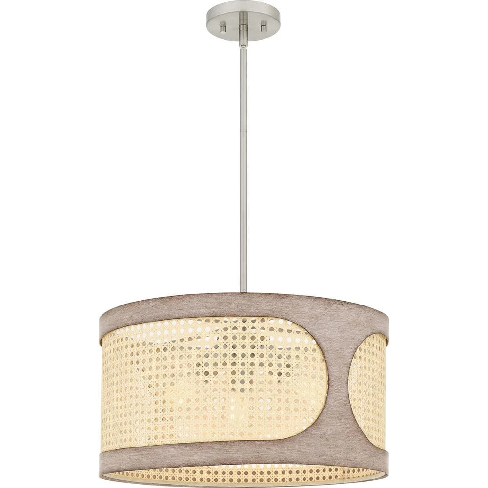 Syrah 3-Light Brushed Nickel Shaded Pendant by Quoizel 3 Syrah 3-Light Brushed Nickel Shaded Pendant by Quoizel