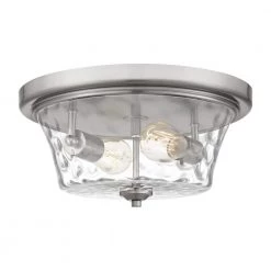 Acacia 2-Light Brushed Nickel Flush Mount with Clear Water Glass by Quoizel