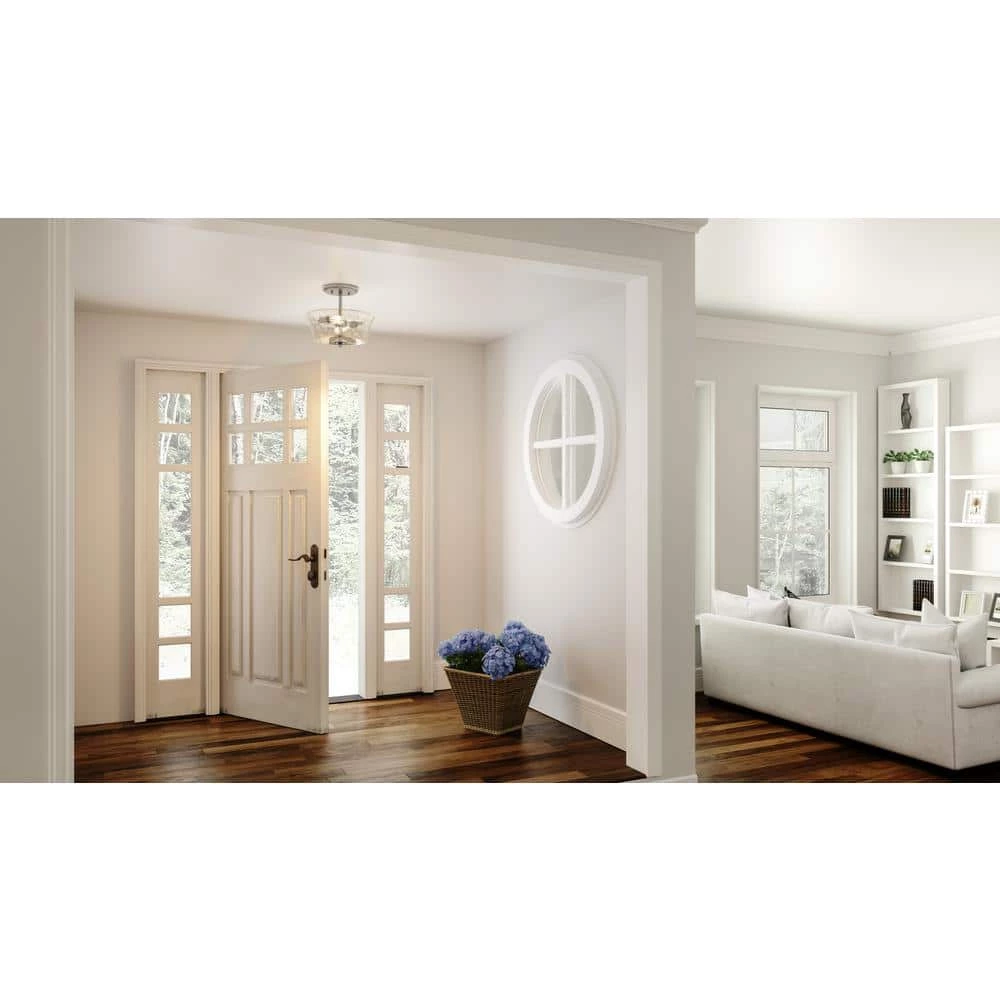 Acacia 11.75 in. 2-Light Brushed Nickel Semi-Flush Mount with Clear Water Glass by Quoizel 10 Acacia 11.75 in. 2-Light Brushed Nickel Semi-Flush Mount with Clear Water Glass by Quoizel - Image 8