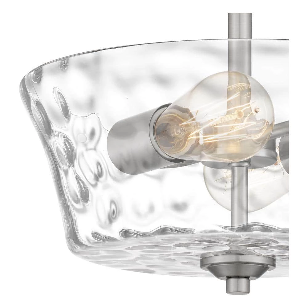Acacia 11.75 in. 2-Light Brushed Nickel Semi-Flush Mount with Clear Water Glass by Quoizel 8 Acacia 11.75 in. 2-Light Brushed Nickel Semi-Flush Mount with Clear Water Glass by Quoizel - Image 6