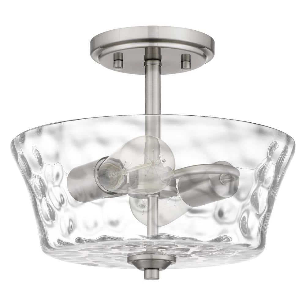Acacia 11.75 in. 2-Light Brushed Nickel Semi-Flush Mount with Clear Water Glass by Quoizel 5 Acacia 11.75 in. 2-Light Brushed Nickel Semi-Flush Mount with Clear Water Glass by Quoizel - Image 3