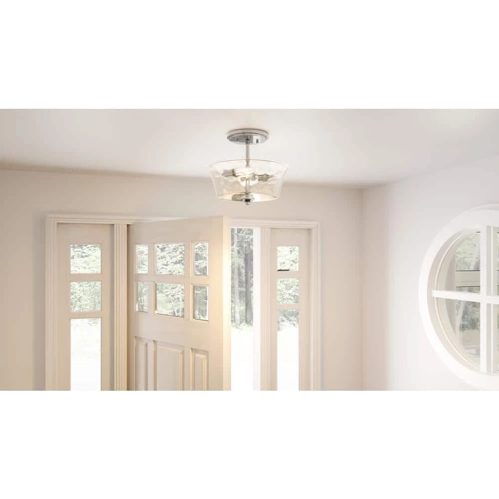 Acacia 11.75 in. 2-Light Brushed Nickel Semi-Flush Mount with Clear Water Glass by Quoizel 4 Acacia 11.75 in. 2-Light Brushed Nickel Semi-Flush Mount with Clear Water Glass by Quoizel - Image 2