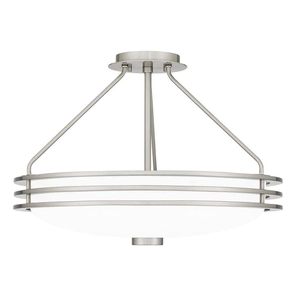 Emile 20.25 in. 4-Light Brushed Nickel Semi-Flush Mount with Etched Glass by Quoizel 3 Emile 20.25 in. 4-Light Brushed Nickel Semi-Flush Mount with Etched Glass by Quoizel