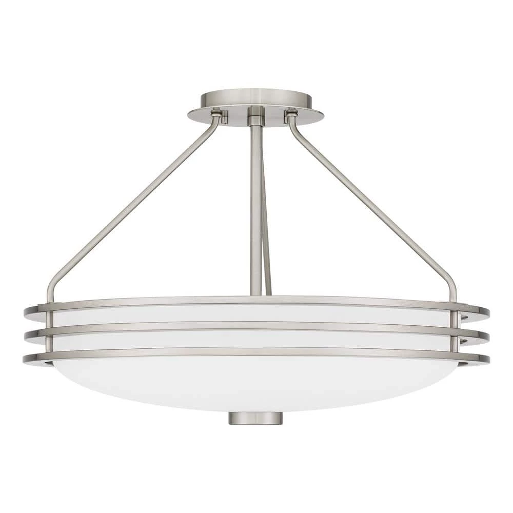 Emile 20.25 in. 4-Light Brushed Nickel Semi-Flush Mount with Etched Glass by Quoizel 5 Emile 20.25 in. 4-Light Brushed Nickel Semi-Flush Mount with Etched Glass by Quoizel - Image 3