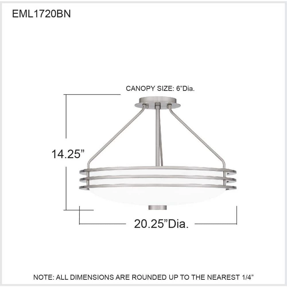 Emile 20.25 in. 4-Light Brushed Nickel Semi-Flush Mount with Etched Glass by Quoizel 9 Emile 20.25 in. 4-Light Brushed Nickel Semi-Flush Mount with Etched Glass by Quoizel - Image 7