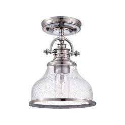 Grant 10.5 in. 1-Light Brushed Nickel Semi-Flush Mount by Quoizel 12 Grant 10.5 in. 1-Light Brushed Nickel Semi-Flush Mount by Quoizel -Quoizel Sales brushed nickel quoizel flush mount lights grts1708bn 1f 1000