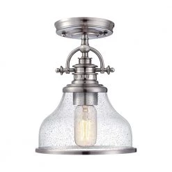 Grant 10.5 in. 1-Light Brushed Nickel Semi-Flush Mount by Quoizel 10 Grant 10.5 in. 1-Light Brushed Nickel Semi-Flush Mount by Quoizel -Quoizel Sales brushed nickel quoizel flush mount lights grts1708bn c3 1000