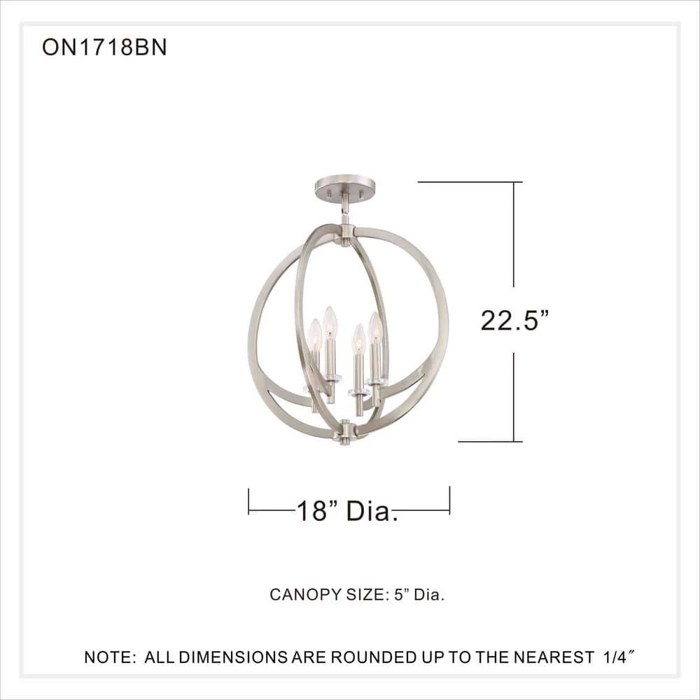 Orion 18 in. 4-Light Brushed Nickel Semi-Flush Mount by Quoizel 6 Orion 18 in. 4-Light Brushed Nickel Semi-Flush Mount by Quoizel - Image 4