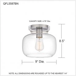 Lorah 9 in. 1-Light Brushed Nickel Flush Mount by Quoizel -Quoizel Sales brushed nickel quoizel flush mount lights qfl5587bn 76 1000