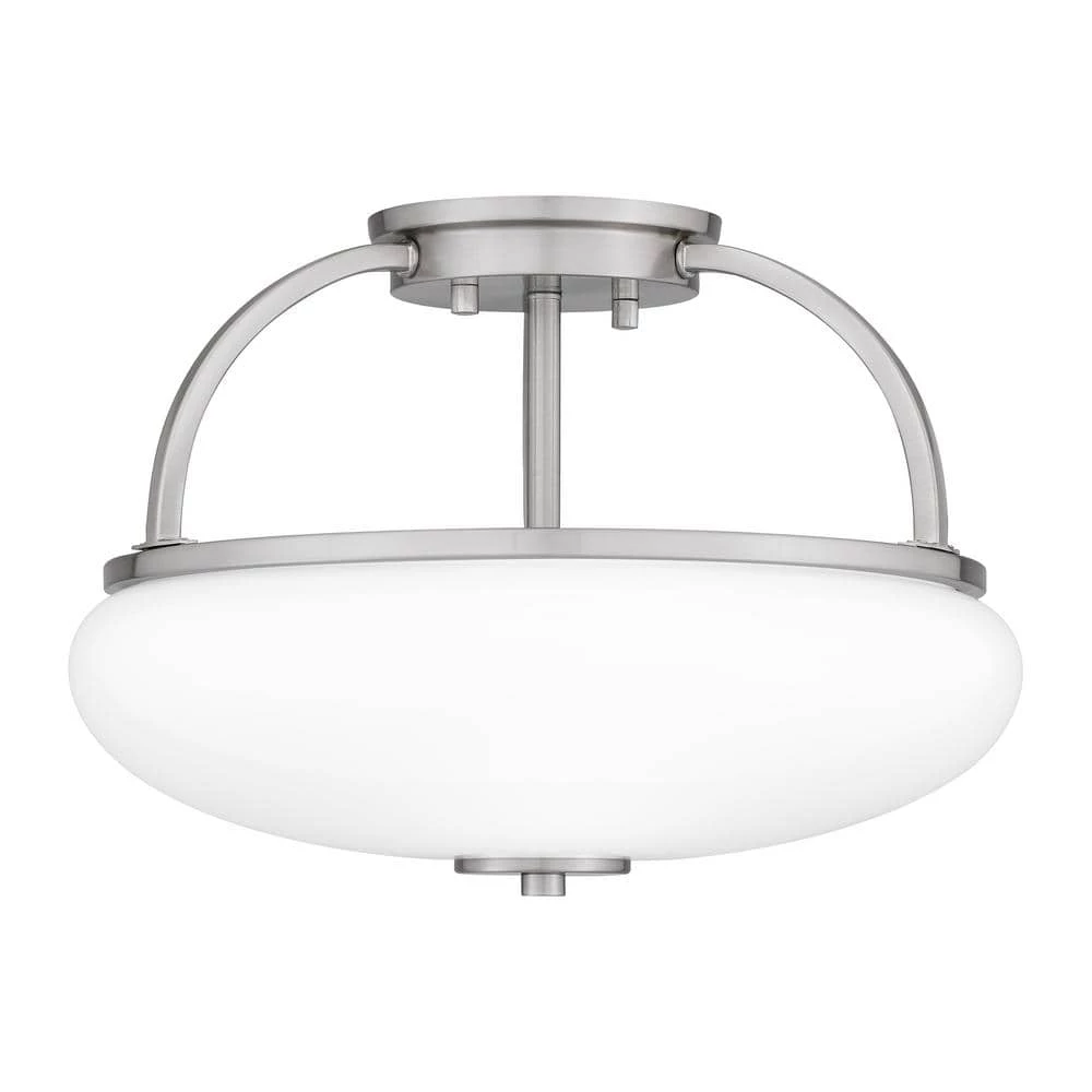 Easton 3-Light Brushed Nickel Semi-Flush Mount with Opal Glass by Quoizel 3 Easton 3-Light Brushed Nickel Semi-Flush Mount with Opal Glass by Quoizel