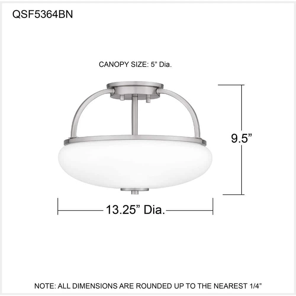 Easton 3-Light Brushed Nickel Semi-Flush Mount with Opal Glass by Quoizel 9 Easton 3-Light Brushed Nickel Semi-Flush Mount with Opal Glass by Quoizel - Image 7