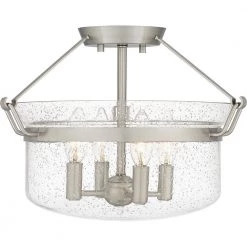 Prescott 15.75 in. 4-Light Brushed Nickel Semi-Flush Mount by Quoizel -Quoizel Sales brushed nickel quoizel flush mount lights qsf5602bn 4f 1000