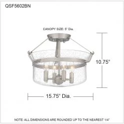 Prescott 15.75 in. 4-Light Brushed Nickel Semi-Flush Mount by Quoizel -Quoizel Sales brushed nickel quoizel flush mount lights qsf5602bn 76 1000