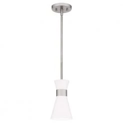 Fremont 1-Light Brushed Nickel Mini Pendant with White Metal Shade by Quoizel