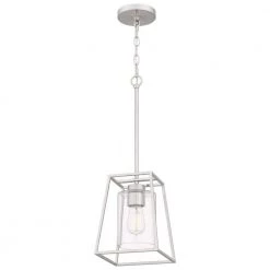 Prescott 1-Light Brushed Nickel Shaded Mini Pendant with Glass Shade by Quoizel 15 Prescott 1-Light Brushed Nickel Shaded Mini Pendant with Glass Shade by Quoizel -Quoizel Sales brushed nickel quoizel pendant lights prc1508bn 1f 1000