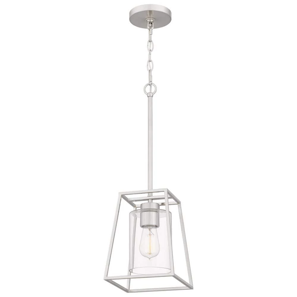 Prescott 1-Light Brushed Nickel Shaded Mini Pendant with Glass Shade by Quoizel 7 Prescott 1-Light Brushed Nickel Shaded Mini Pendant with Glass Shade by Quoizel - Image 5