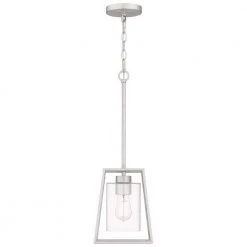 Prescott 1-Light Brushed Nickel Shaded Mini Pendant with Glass Shade by Quoizel 14 Prescott 1-Light Brushed Nickel Shaded Mini Pendant with Glass Shade by Quoizel -Quoizel Sales brushed nickel quoizel pendant lights prc1508bn 4f 1000