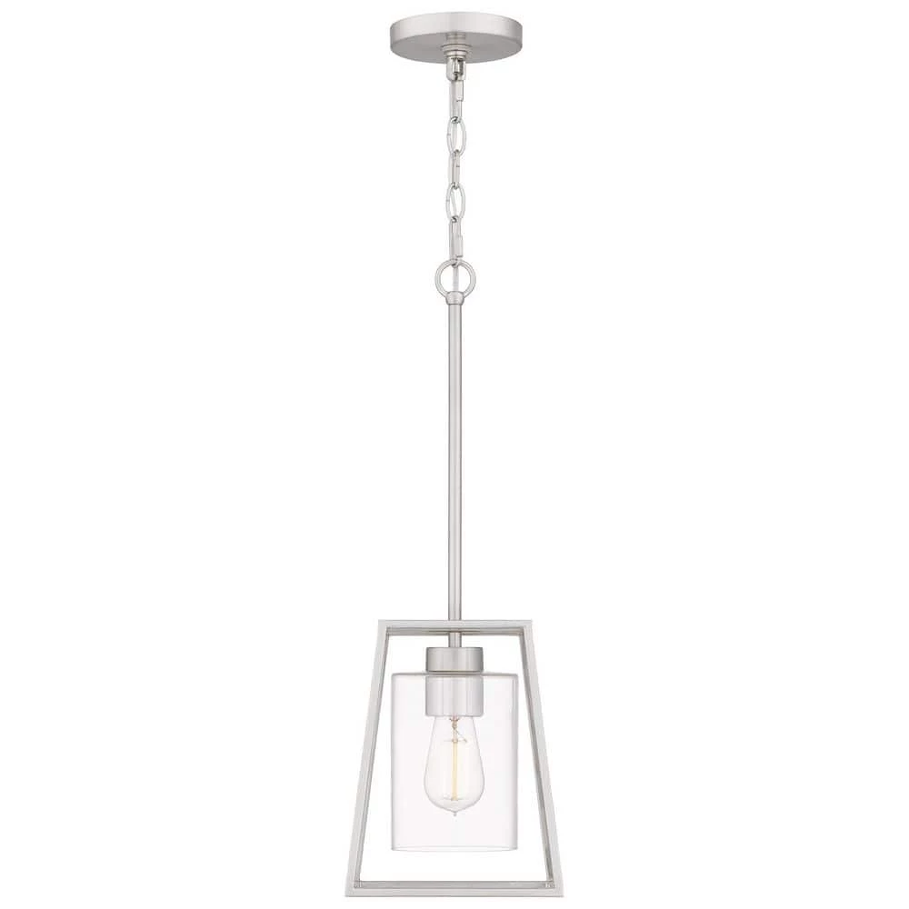 Prescott 1-Light Brushed Nickel Shaded Mini Pendant with Glass Shade by Quoizel 6 Prescott 1-Light Brushed Nickel Shaded Mini Pendant with Glass Shade by Quoizel - Image 4